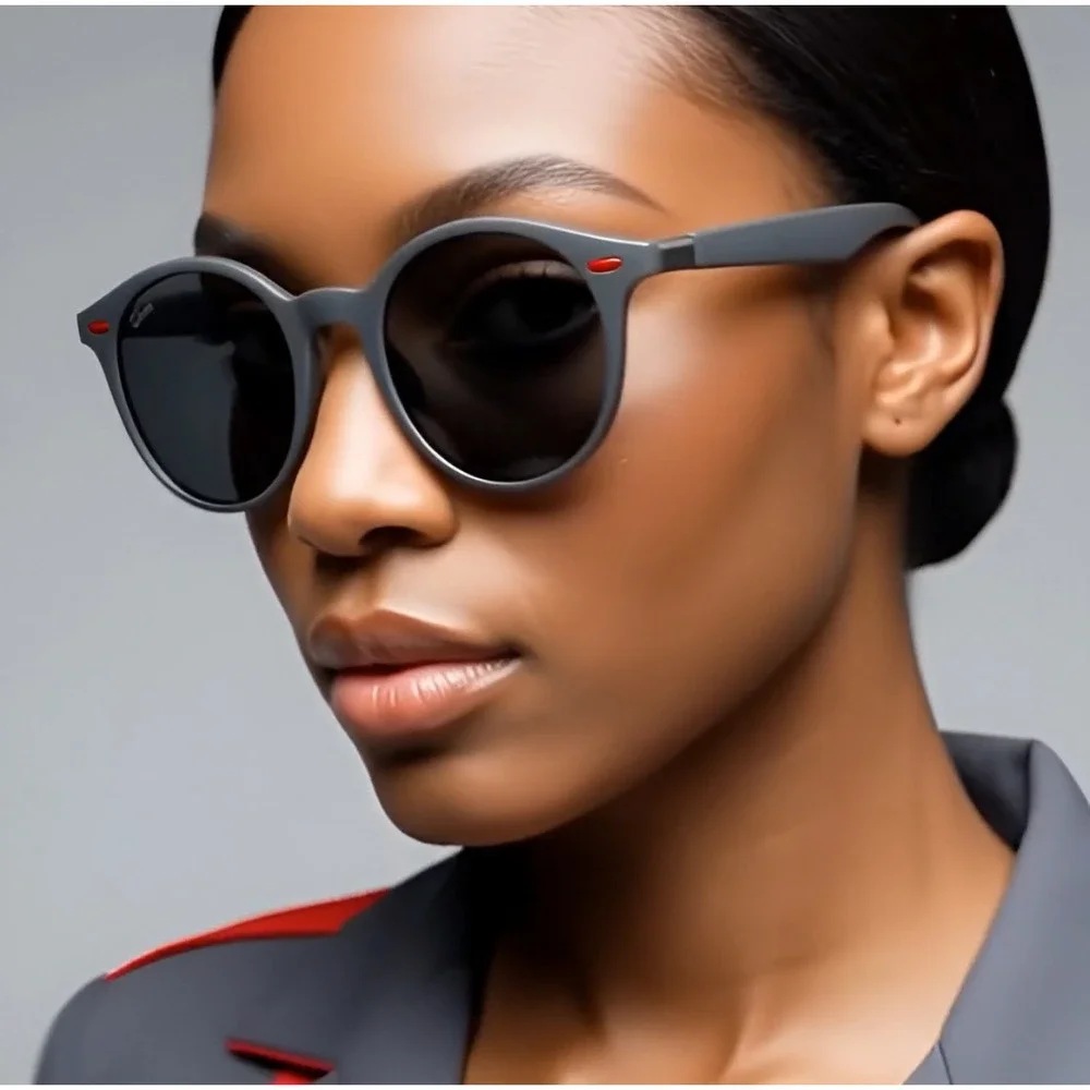 Women Polarized Sunglasses Frame Gray Black Red Accents Luxury Eye Wear Lentes‎